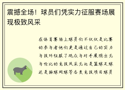 震撼全场！球员们凭实力征服赛场展现极致风采